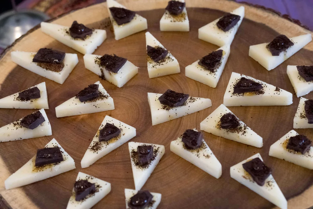Cheese topped with chocolate